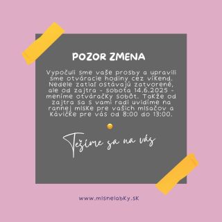 Zmena sobotňajších otváracích hodín 😉🙃🐶🐾